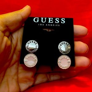 2 pair of Guess Vintage Silver and soft pink Signature Stud Earrings